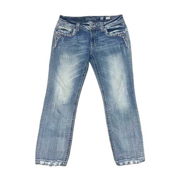 Miss Me Denim - Miss Me Women’s Light Washed Cropped Denim Blinged Out Jeans JE5755C2 Sz 30